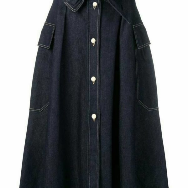 Denim Cargo Flared Skirt