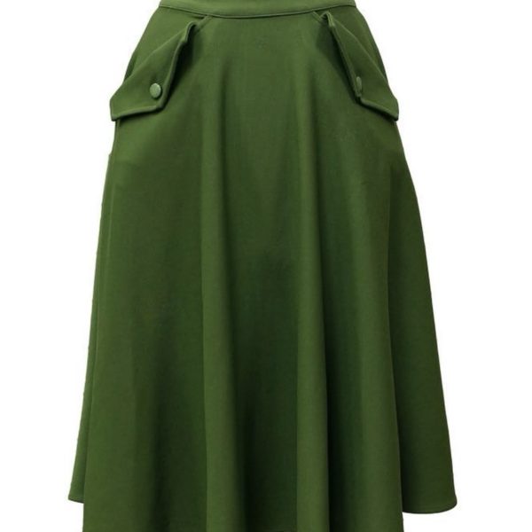 Side Pockets Flared Skirt